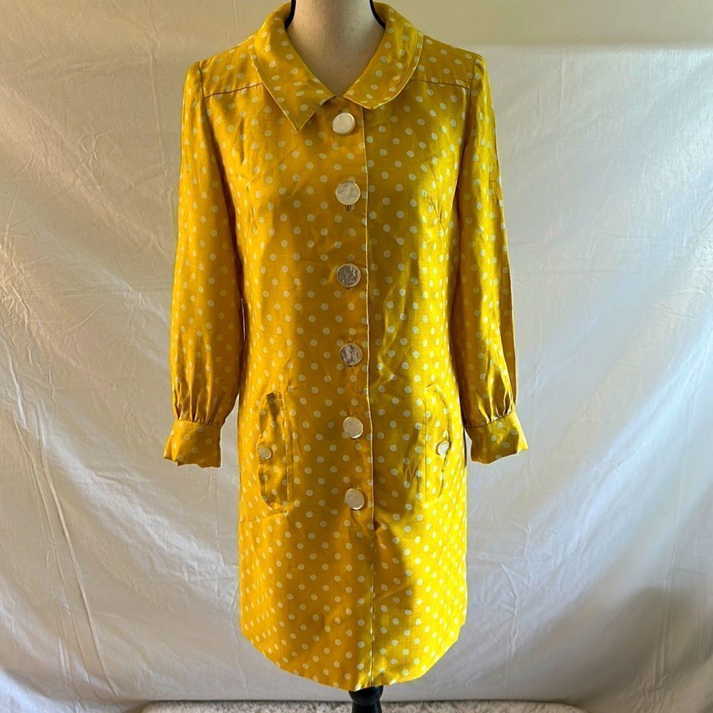 Vintage Joseph Magnin yellow polka dots button down dress